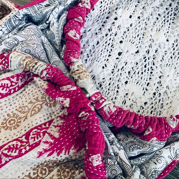 SARI-BARI BOHO PATCHWORK BEACH TOTE BAG BRUSHED COTTON OVERSIZED BAMBOO HANDLE - Picture 11 of 16